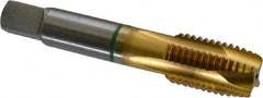 Guhring - 7/8-9 UNC, 4 Flute, TiN Finish, Cobalt Spiral Point Tap - Plug Chamfer, Right Hand Thread, 4-11/16" OAL, 0.697" Shank Diam, 2B Class of Fit, Series 3916 - Exact Tooling