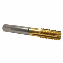 Guhring - 1-8 UNC, 4 Flute, TiN Finish, Cobalt Spiral Point Tap - Plug Chamfer, Right Hand Thread, 5-1/8" OAL, 0.8" Shank Diam, 2B Class of Fit, Series 3916 - Exact Tooling