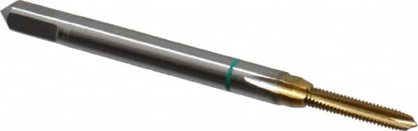 Guhring - #2-64 UNF, 3 Flute, TiN Finish, Cobalt Spiral Point Tap - Plug Chamfer, Right Hand Thread, 1-3/4" OAL, 0.141" Shank Diam, 2B Class of Fit, Series 3917 - Exact Tooling