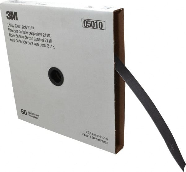 3M - 1" x 50 Yd 80 Grit Aluminum Oxide Cloth Roll - Medium Grade, J Weighted Backing - Exact Tooling