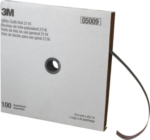 3M - 1" x 50 Yd 100 Grit Aluminum Oxide Cloth Roll - Fine Grade, J Weighted Backing - Exact Tooling