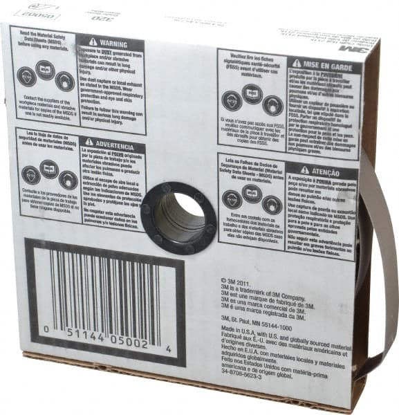 3M - 1" x 50 Yd 320 Grit Aluminum Oxide Cloth Roll - Extra Fine Grade, J Weighted Backing - Exact Tooling