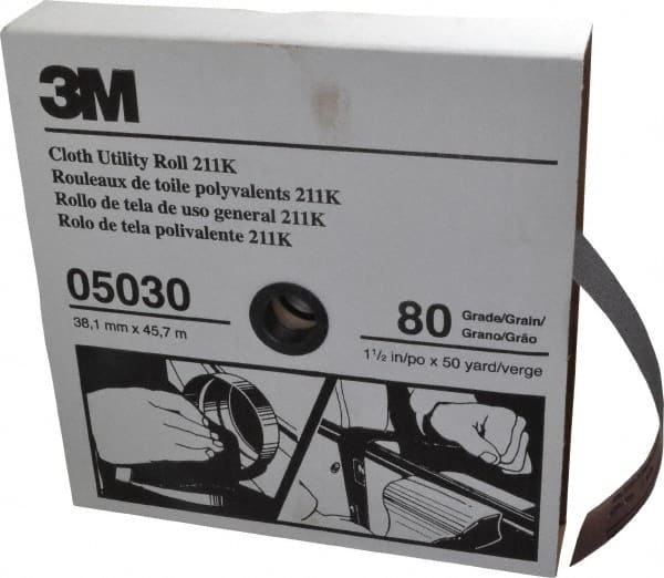 3M - 1-1/2" x 50 Yd 80 Grit Aluminum Oxide Cloth Roll - Medium Grade, J Weighted Backing - Exact Tooling