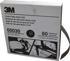 3M - 1-1/2" x 50 Yd 80 Grit Aluminum Oxide Cloth Roll - Medium Grade, J Weighted Backing - Exact Tooling