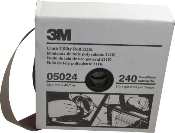 3M - 1-1/2" x 50 Yd 240 Grit Aluminum Oxide Cloth Roll - Very Fine Grade, J Weighted Backing - Exact Tooling