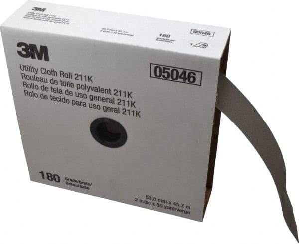 3M - 2" x 50 Yd 180 Grit Aluminum Oxide Cloth Roll - Very Fine Grade, J Weighted Backing - Exact Tooling