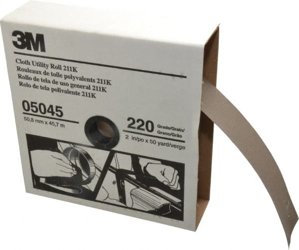 3M - 2" x 50 Yd 220 Grit Aluminum Oxide Cloth Roll - Very Fine Grade, J Weighted Backing - Exact Tooling