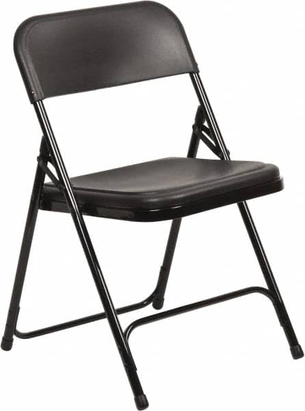 NPS - 18-3/4" Wide x 20-3/4" Deep x 29-3/4" High, Steel Folding Chair with Plastic Seat & Back - Black with Black Frame - Exact Tooling