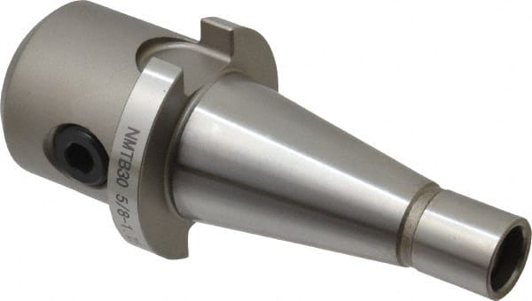 Accupro - NMTB30 Taper Shank 5/8" Hole End Mill Holder/Adapter - 1-7/16" Nose Diam, 1.3" Projection, 1/2-13 Drawbar, Through-Spindle Coolant - Exact Tooling