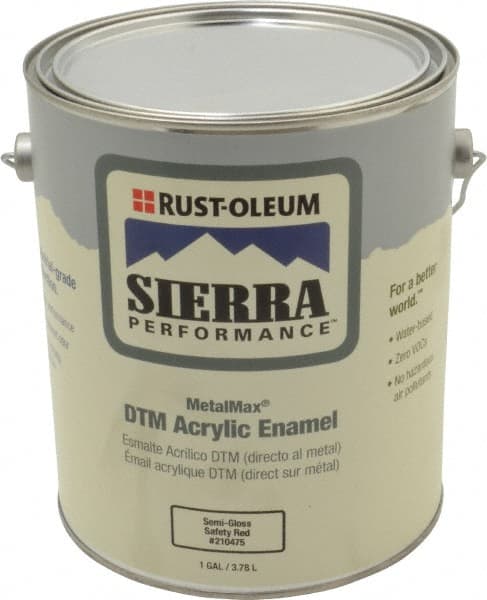 Rust-Oleum - 1 Gal Semi Gloss Safety Red Acrylic Enamel - 180 to 545 Sq Ft/Gal Coverage, <0 g/L VOC Content, Direct to Metal - Exact Tooling