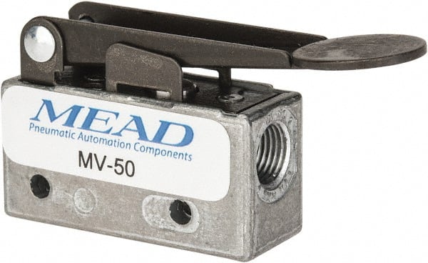 Mead - 0.11 CV Rate, 3 Way Pilot Air Valve - Fingertip Lever Actuator - Exact Tooling