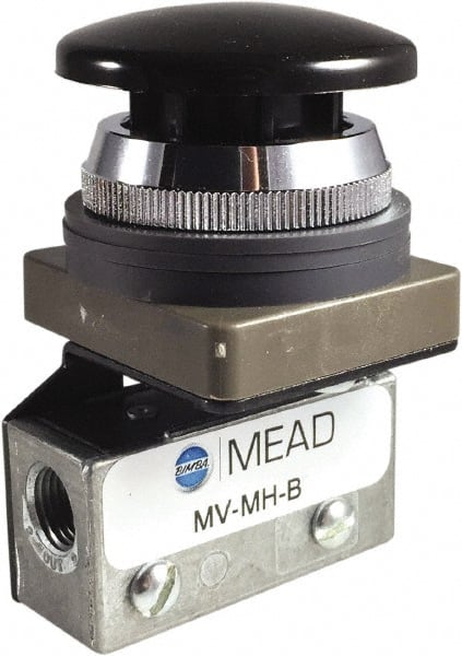Mead - 0.11 CV Rate, 3 Way Pilot Air Valve - Mushroom Head Actuator - Exact Tooling