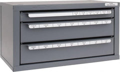 Huot - 3 Drawer, 1/4-20 to 1-14 UNC, UNF Tap Storage - 14-5/8" Wide x 7-3/8" Deep x 7-3/4" High, Steel - Exact Tooling