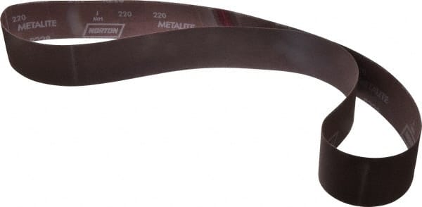Norton - 2-1/2" Wide x 60" OAL, 220 Grit, Aluminum Oxide Abrasive Belt - Aluminum Oxide, Very Fine, Coated, X Weighted Cloth Backing, Series R228 - Exact Tooling