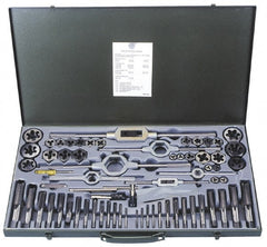 Interstate - 1/8-44 to 3/4-16 Tap, 1/8-44 to 3/4-16 Die, UNF, Tap and Die Set - Carbon Steel, Carbon Steel Taps, Nonadjustable, 41 Piece Set with Metal Case - Exact Tooling