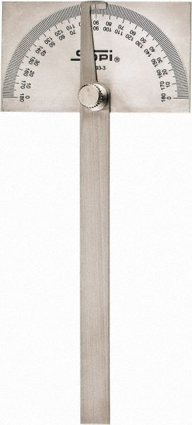 SPI - 6 Inch Long Blade, 180° Max Measurement, 1° Dial Graduation, Rectangular Head Protractor - Accuracy Up to 30 Min, 0 to 90 to 0 Dial Range - Exact Tooling