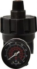Norgren - 1/4 NPT Port, 200 CFM, Zinc Hi-Flow Regulator - 10 to 125 psi Range, 300 Max psi Supply Pressure, 1/4" Gauge Port Thread, 2.7" Wide x 4.83" High - Exact Tooling