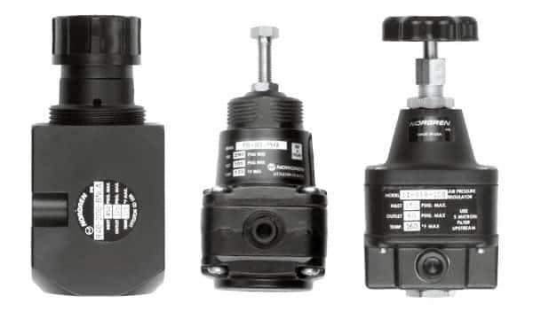 Norgren - 1/4 NPT Port, 6.4 CFM, Aluminum Remote Pilot Regulator - 5 to 125 psi Range, 450 Max psi Supply Pressure, 2.47" Wide x 5.24" High - Exact Tooling