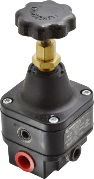 Norgren - 1/4 NPT Port, 12 CFM, Zinc Precision Constant Bleed Regulator - 1 to 60 psi Range, 150 Max psi Supply Pressure, 2.12" Wide x 4.55" High - Exact Tooling