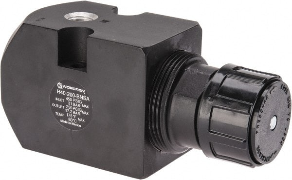 Norgren - 1/4 NPT Port, 6.4 CFM, Aluminum Remote Pilot Regulator - 10 to 250 psi Range, 450 Max psi Supply Pressure, 2.47" Wide x 5.24" High - Exact Tooling
