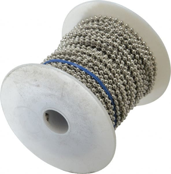 Made in USA - Number 6 Trade Size Steel Ball Chain - 0.127 Inch Ball Diameter, 25 Lbs. Tensile Strength, 100 Ft. Long , 69 Balls per Foot - Exact Tooling