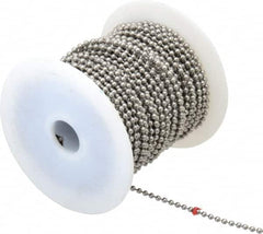 Made in USA - Number 6 Trade Size Stainless Steel Ball Chain - 0.127 Inch Ball Diameter, 45 Lbs. Tensile Strength, 100 Ft. Long , 72 Balls per Foot - Exact Tooling