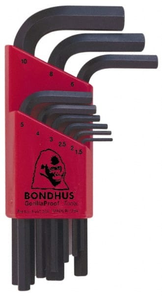 Bondhus - 9 Piece L-Key Hex Key Set - Hex Range 1.5 to 10mm - Exact Tooling