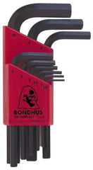 Bondhus - 9 Piece L-Key Hex Key Set - Hex Range 1.5 to 10mm - Exact Tooling