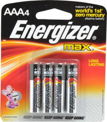 Energizer - Size AAA, Alkaline, 4 Pack, Standard Battery - 1.5 Volts, Button Tab Terminal, LR03, ANSI, IEC Regulated - Exact Tooling