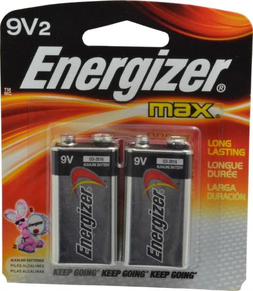 Energizer - Size 9V, Alkaline, 2 Pack, Standard Battery - 9 Volts, Miniature Snap Terminal, 6LR61, ANSI, IEC Regulated - Exact Tooling