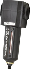 Norgren - 1/2" Port, 7.15" High x 2.68" Wide Intermediate Filter with Metal Bowl, Automatic Drain - 80 SCFM, 250 Max psi, 150°F Max Temp, Sight Glass Included, Modular Connection, 3.5 oz Bowl Capacity - Exact Tooling
