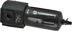 Norgren - 1/2" Port, 7.95" High x 3.15" Wide Standard Filter with Polycarbonate Bowl, Manual Drain - 140 SCFM, 150 Max psi, 125°F Max Temp, Modular Connection, Bowl Guard, 7 oz Bowl Capacity - Exact Tooling