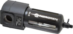 Norgren - 3/4" Port, 7.95" High x 3.15" Wide Standard Filter with Polycarbonate Bowl, Manual Drain - 140 SCFM, 150 Max psi, 125°F Max Temp, Modular Connection, Bowl Guard, 7 oz Bowl Capacity - Exact Tooling