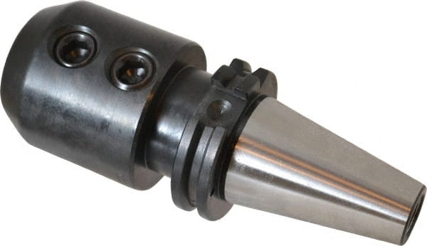 Collis Tool - CAT40 Taper Shank 32mm Hole End Mill Holder/Adapter - 2-1/2" Nose Diam, 4" Projection, Through-Spindle & DIN Flange Coolant - Exact Tooling