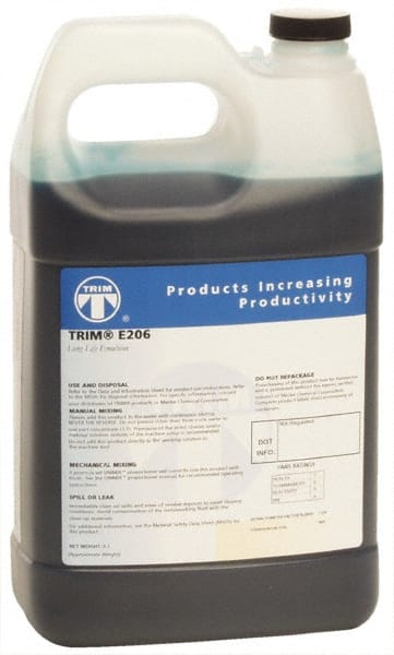 Master Fluid Solutions - Trim E206, 1 Gal Bottle Cutting & Grinding Fluid - Water Soluble, For Gear Hobbing, Heavy-Duty Broaching, High Speed Turning - Exact Tooling