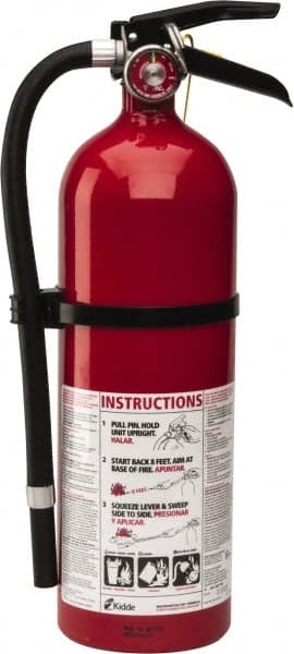 Kidde - 5 Lb, 3-A:40-B:C Rated, Dry Chemical Fire Extinguisher - 4-1/2" Diam x 16.07" High, 195 psi, 18' Discharge in 15 sec, Rechargeable, Seamless Aluminum Cylinder - Exact Tooling