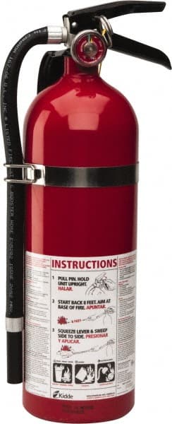 Kidde - 5 Lb, 3-A:40-B:C Rated, Dry Chemical Fire Extinguisher - 4-1/2" Diam x 16.07" High, 195 psi, 18' Discharge in 15 sec, Rechargeable, Seamless Aluminum Cylinder - Exact Tooling