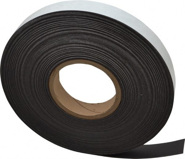 Mag-Mate - 100' Long x 1" Wide x 1/32" Thick Flexible Magnetic Strip - 8 Lb Max Pull Force, 4 Linear Ft/Lb Magnetic Pull Force, Adhesive Back - Exact Tooling