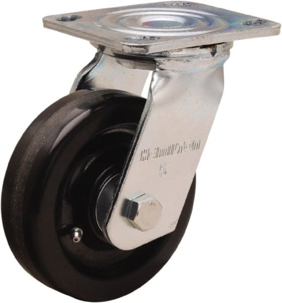 Hamilton - 5" Diam x 1-1/2" Wide x 6-1/2" OAH Top Plate Mount Swivel Caster - Phenolic, 550 Lb Capacity, Straight Roller Bearing, 4 x 4-1/2" Plate - Exact Tooling