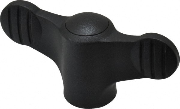 KIPP - 3/8-16 Hole Thread, 2.95" Head Length, Thermoplastic, Tapped Bar / Wing Knob - 0.55" Hole Depth, 1.38" Hub Diam, 0.65" Hub Height, Black - Exact Tooling