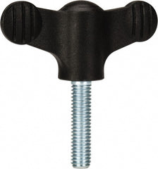 KIPP - 2.95" Head Length, Thermoplastic, Threaded Stem Bar / Wing Knob - 1.38" Hub Diam, 0.65" Hub Height, Black - Exact Tooling