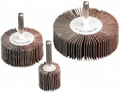 Superior Abrasives - 3" Diam x 3/4" Face Width, Fine Aluminum Oxide Coated Mounted Flap Wheel - 1/4-20 Threaded Mount, 120 Grit, 20,000 Max RPM - Exact Tooling