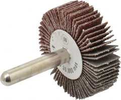 Camel Grinding Wheels - 1-1/2" Diam x 1/2" Face Width, Medium Aluminum Oxide Coated Mounted Flap Wheel - 1/4" Shank Mount, 60 Grit, 30,000 Max RPM - Exact Tooling
