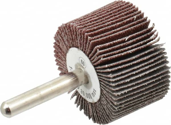 Camel Grinding Wheels - 1-1/2" Diam x 1" Face Width, Medium Aluminum Oxide Coated Mounted Flap Wheel - 1/4" Shank Mount, 60 Grit, 30,000 Max RPM - Exact Tooling