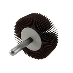 Camel Grinding Wheels - 2" Diam x 1/2" Face Width, Fine Aluminum Oxide Coated Mounted Flap Wheel - 1/4" Shank Mount, 120 Grit, 25,000 Max RPM - Exact Tooling