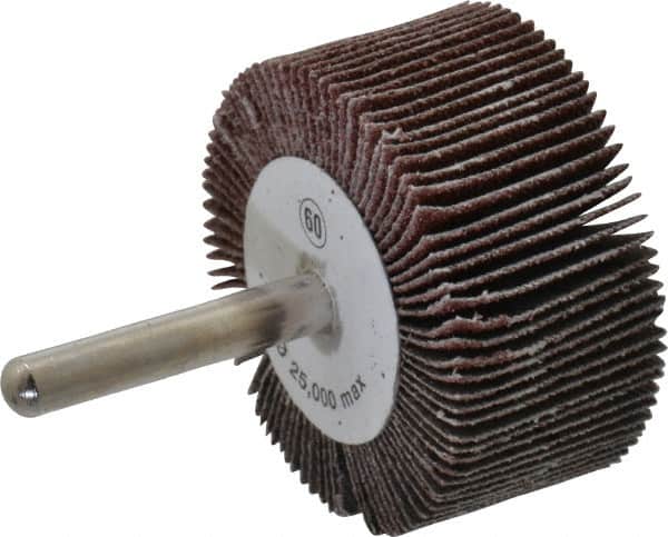 Camel Grinding Wheels - 2" Diam x 1" Face Width, Medium Aluminum Oxide Coated Mounted Flap Wheel - 1/4" Shank Mount, 60 Grit, 25,000 Max RPM - Exact Tooling