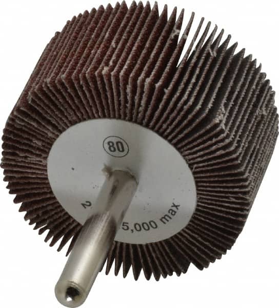 Camel Grinding Wheels - 2" Diam x 1" Face Width, Medium Aluminum Oxide Coated Mounted Flap Wheel - 1/4" Shank Mount, 80 Grit, 25,000 Max RPM - Exact Tooling