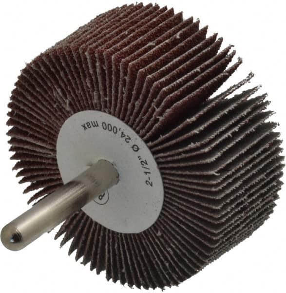 Camel Grinding Wheels - 2-1/2" Diam x 1" Face Width, Medium Aluminum Oxide Coated Mounted Flap Wheel - 1/4" Shank Mount, 80 Grit, 23,000 Max RPM - Exact Tooling