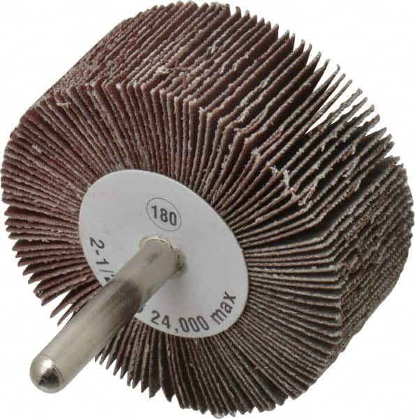 Camel Grinding Wheels - 2-1/2" Diam x 1" Face Width, Very Fine Aluminum Oxide Coated Mounted Flap Wheel - 1/4" Shank Mount, 180 Grit, 23,000 Max RPM - Exact Tooling
