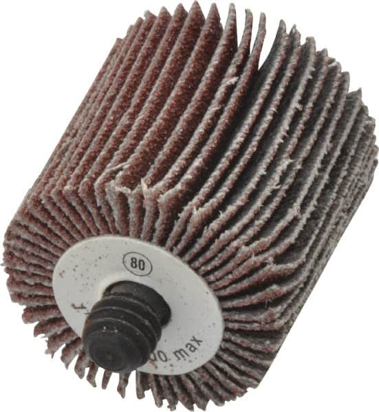 Camel Grinding Wheels - 1" Diam x 1" Face Width, Medium Aluminum Oxide Coated Mounted Flap Wheel - 1/4-20 Threaded Mount, 80 Grit, 30,000 Max RPM - Exact Tooling